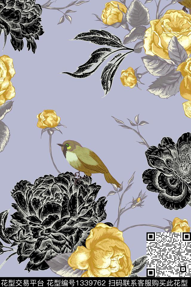 花鸟春夏华亿平台花卉植物传统印花华亿平台下载（图片编号: 1339762） - 瓦栏（Walan）