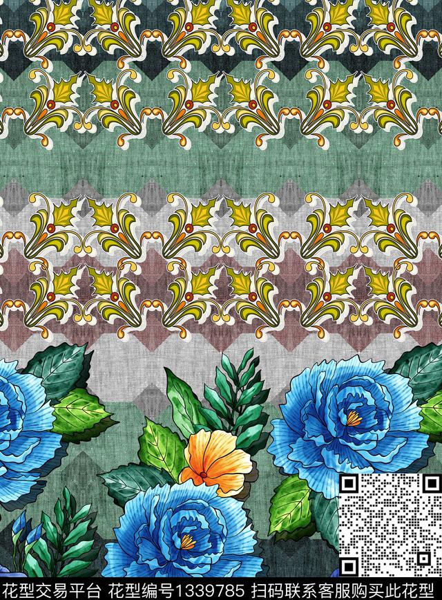 数码华亿平台民族风花卉数码印花华亿平台下载（图片编号: 1339785） - 瓦栏（Walan）