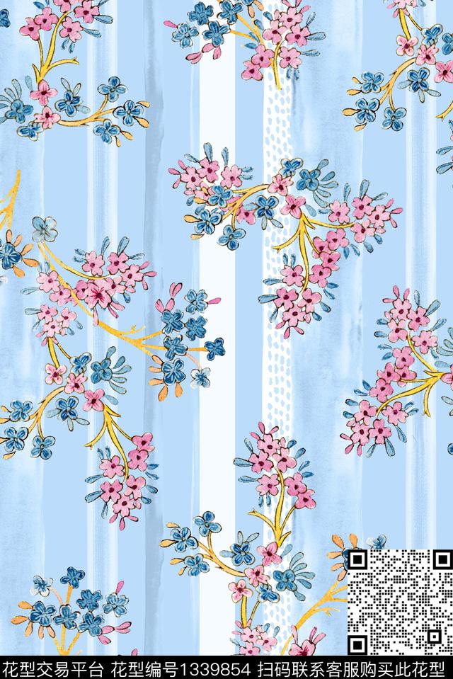 花卉大牌风条纹数码印花华亿平台下载（图片编号: 1339854） - 瓦栏（Walan）