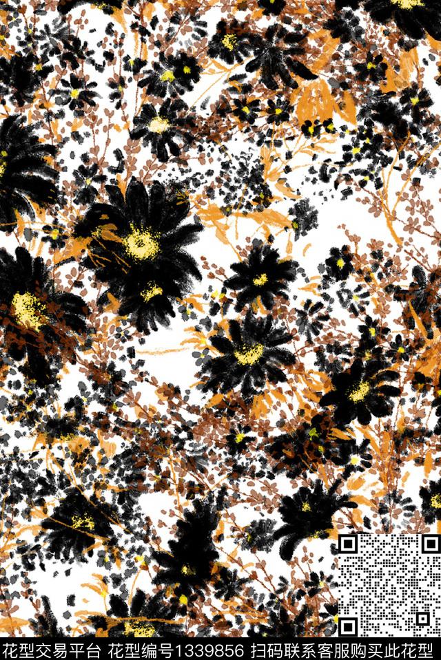 花卉大牌风小雏菊数码印花华亿平台下载（图片编号: 1339856） - 瓦栏（Walan）
