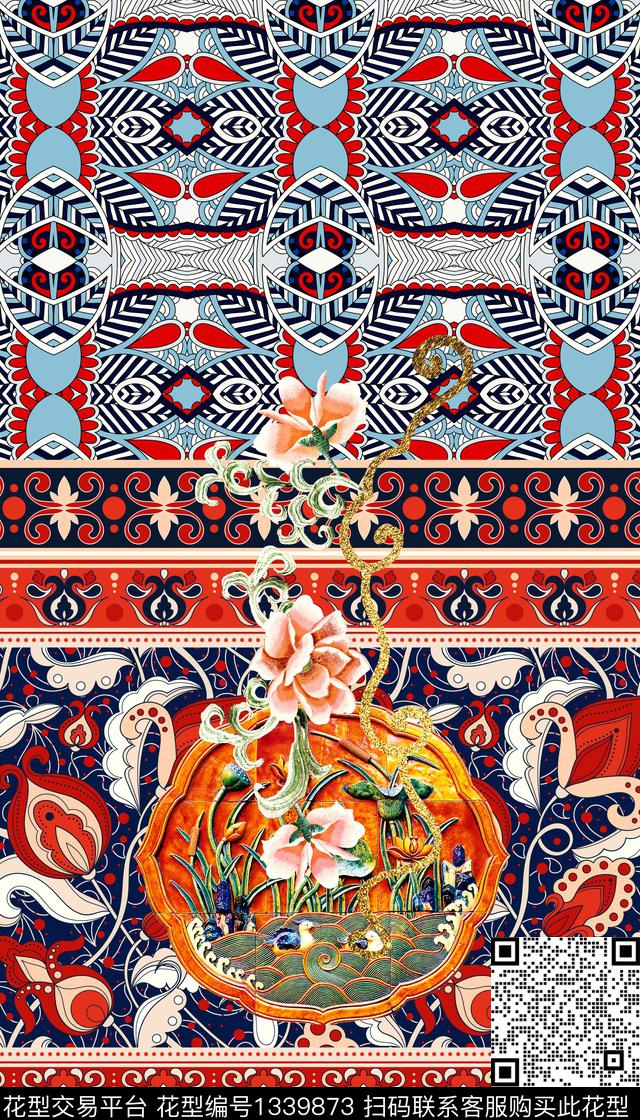 定位花复古民族风数码印花华亿平台下载（图片编号: 1339873） - 瓦栏（Walan）