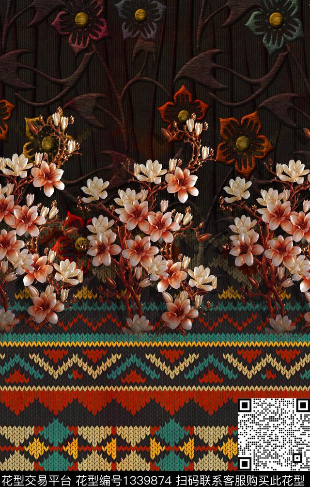 定位花复古民族风数码印花华亿平台下载（图片编号: 1339874） - 瓦栏（Walan）