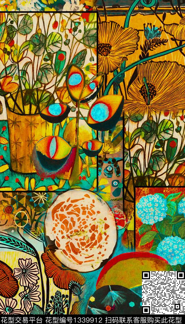 定位花几何民族风数码印花华亿平台下载（图片编号: 1339912） - 瓦栏（Walan）