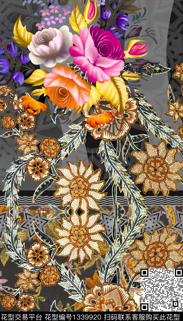 定位花几何民族风数码印花华亿平台下载（图片编号: 1339920） - 瓦栏（Walan）