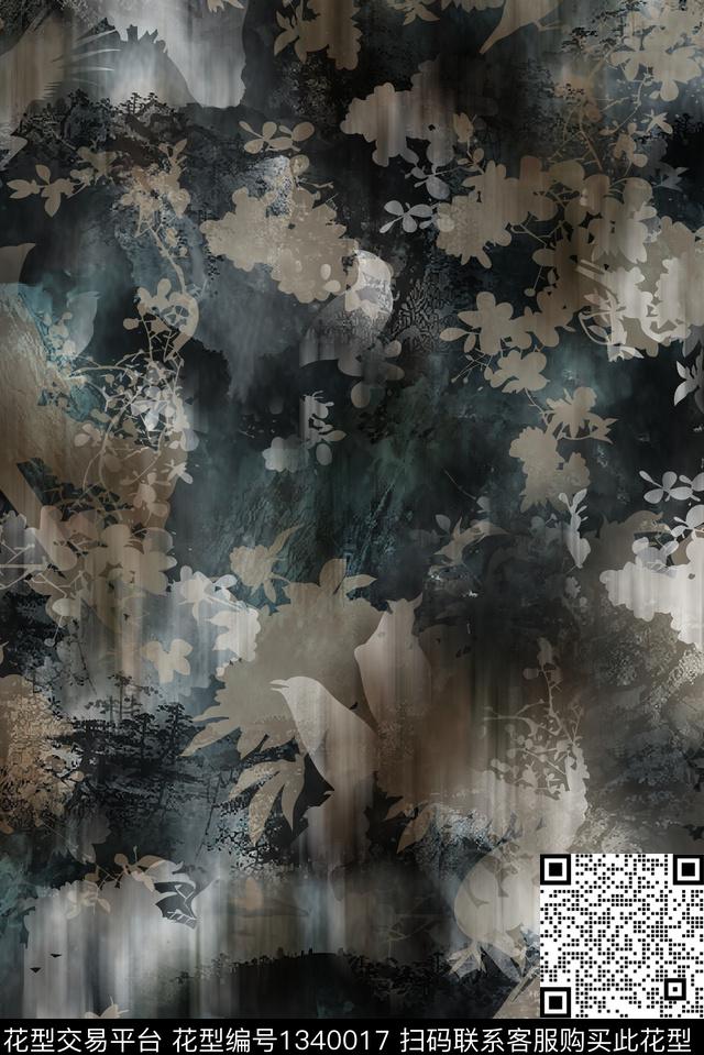 花鸟香云纱中老年数码印花华亿平台下载（图片编号: 1340017） - 瓦栏（Walan）