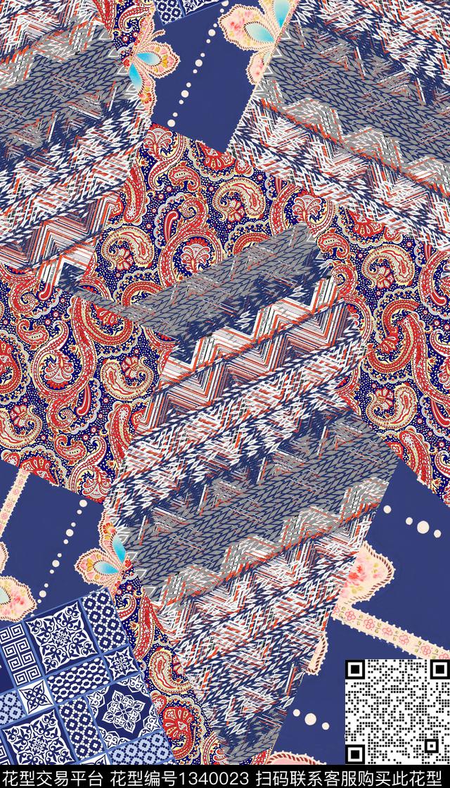 定位花几何民族风数码印花华亿平台下载（图片编号: 1340023） - 瓦栏（Walan）
