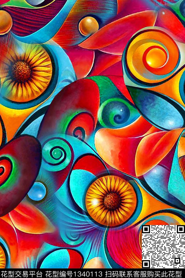 几何大牌风抽象数码印花华亿平台下载（图片编号: 1340113） - 瓦栏（Walan）