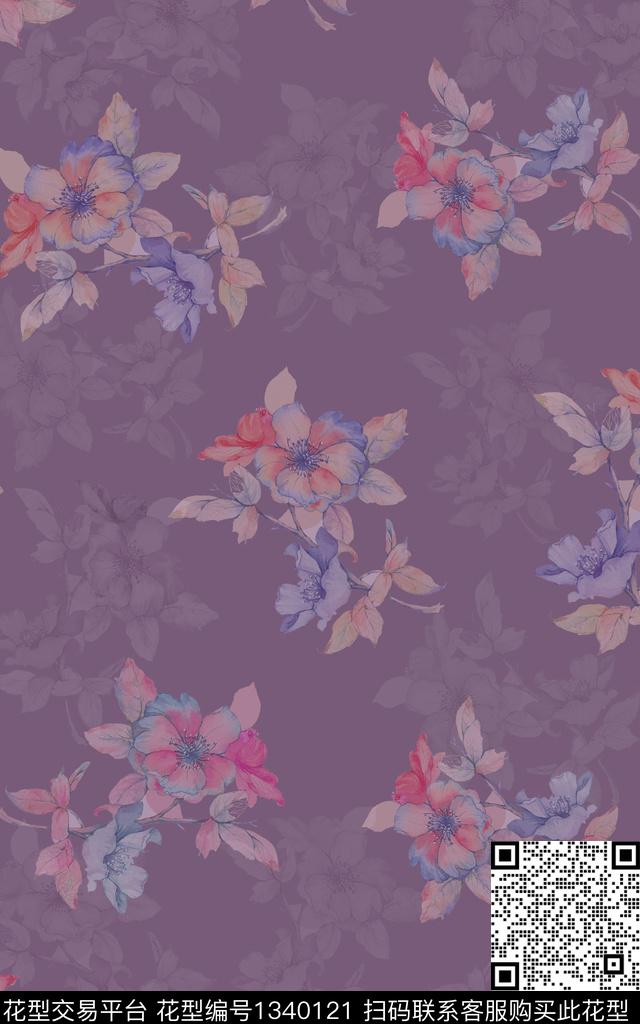 照片花卉水彩沉稳数码印花华亿平台下载（图片编号: 1340121） - 瓦栏（Walan）