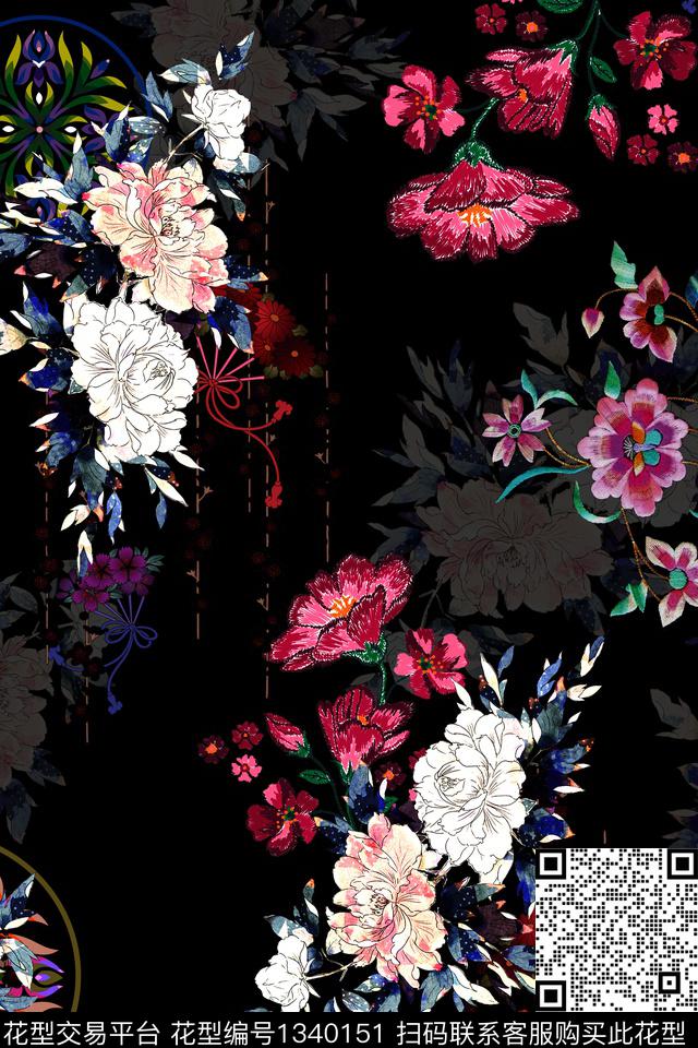 旗袍香云纱中国风数码印花华亿平台下载（图片编号: 1340151） - 瓦栏（Walan）