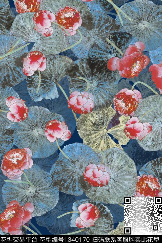 旗袍中国风荷花数码印花华亿平台下载（图片编号: 1340170） - 瓦栏（Walan）