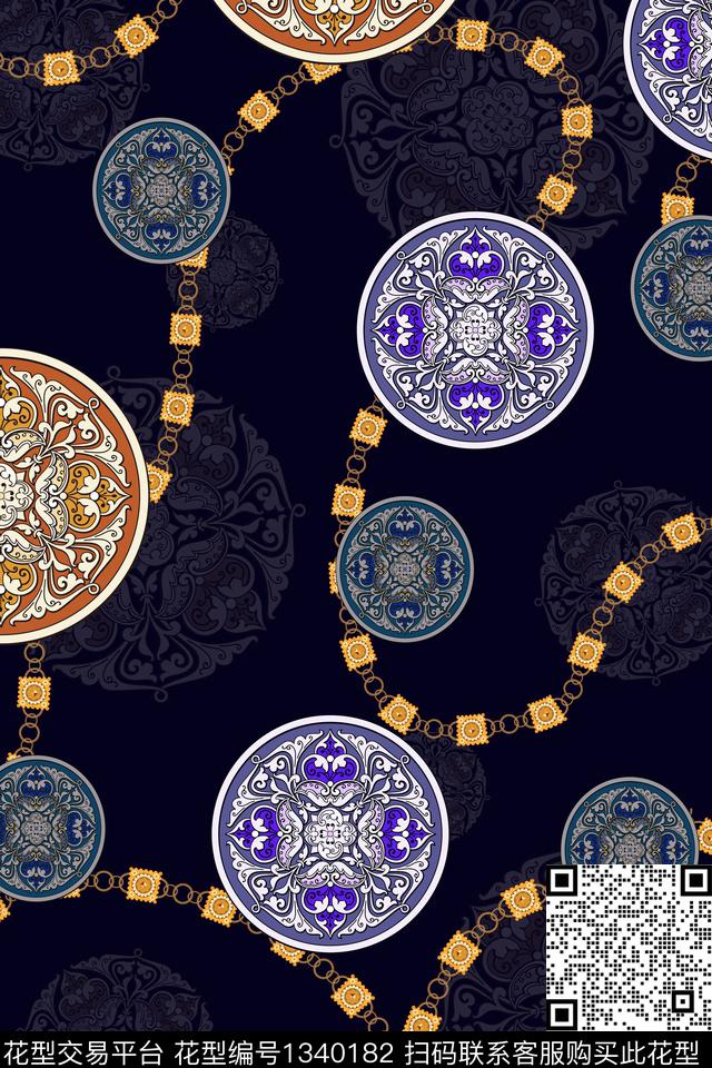 链条艺术中国风数码印花华亿平台下载（图片编号: 1340182） - 瓦栏（Walan）