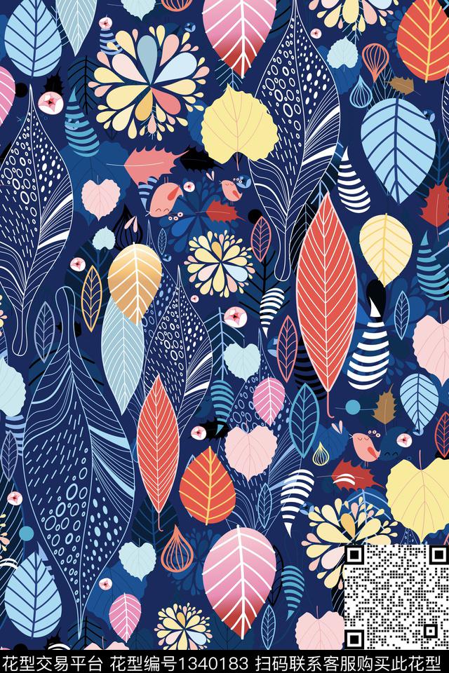 绿植树叶花卉艺术数码印花华亿平台下载（图片编号: 1340183） - 瓦栏（Walan）