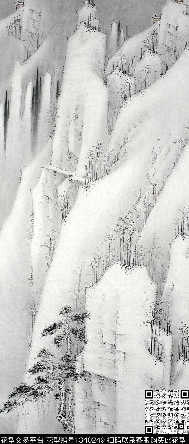 风景定位中国风黑白华亿平台数码印花华亿平台下载（图片编号: 1340249） - 瓦栏（Walan）