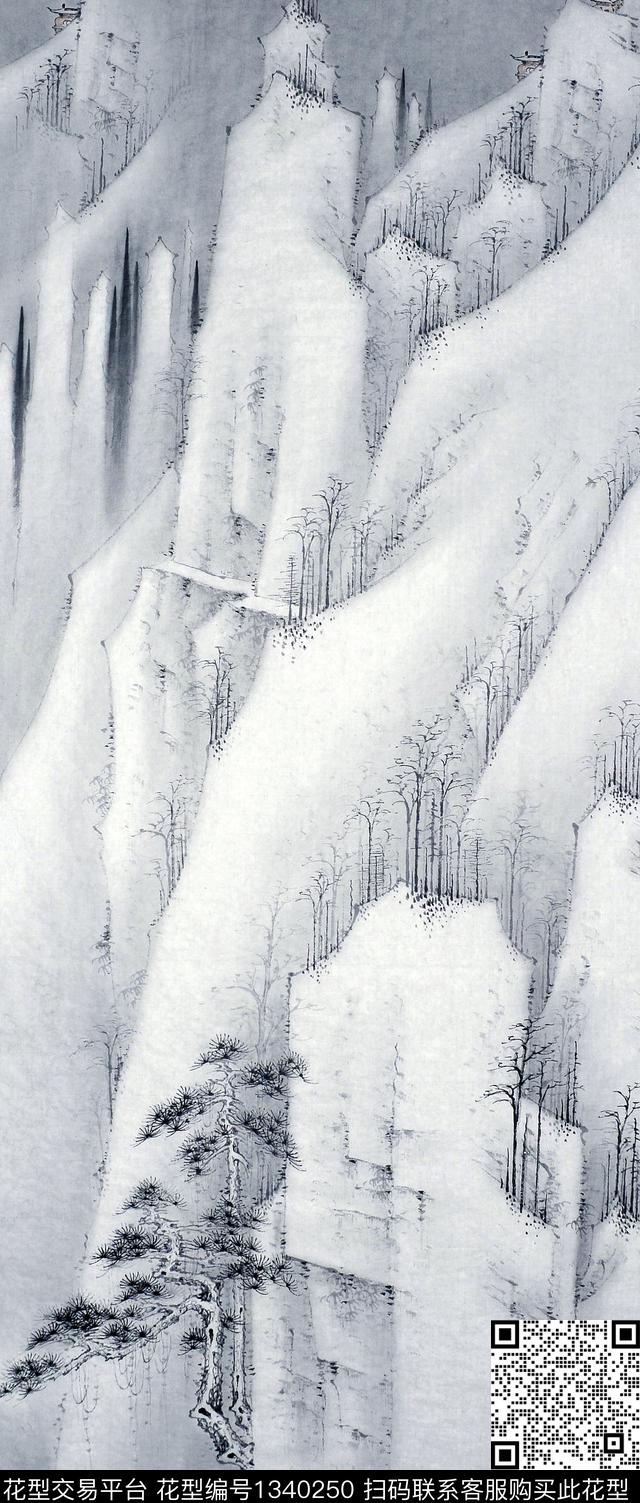 风景定位中国风黑白华亿平台数码印花华亿平台下载（图片编号: 1340250） - 瓦栏（Walan）