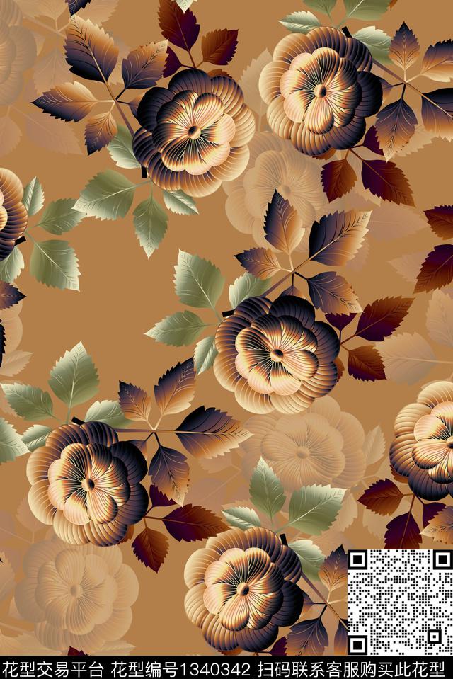 中老年花古典花暗花数码印花华亿平台下载（图片编号: 1340342） - 瓦栏（Walan）