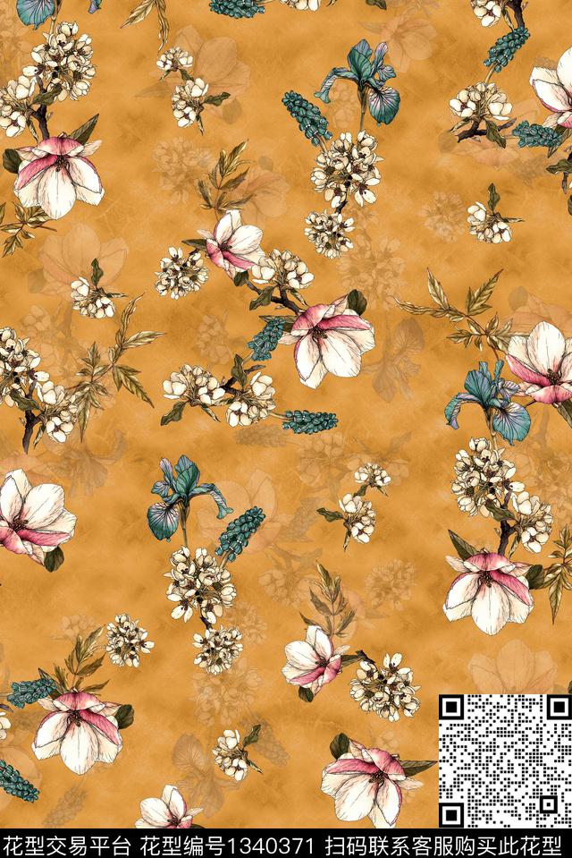 花卉复古数码印花华亿平台下载（图片编号: 1340371） - 瓦栏（Walan）