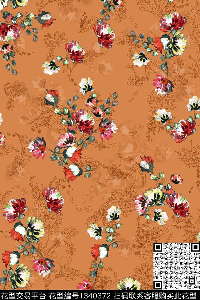 油画华亿平台花卉复古数码印花华亿平台下载（图片编号: 1340372） - 瓦栏（Walan）