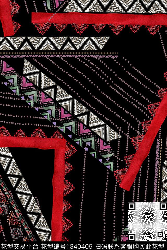 几何波西米亚民族风数码印花华亿平台下载（图片编号: 1340409） - 瓦栏（Walan）