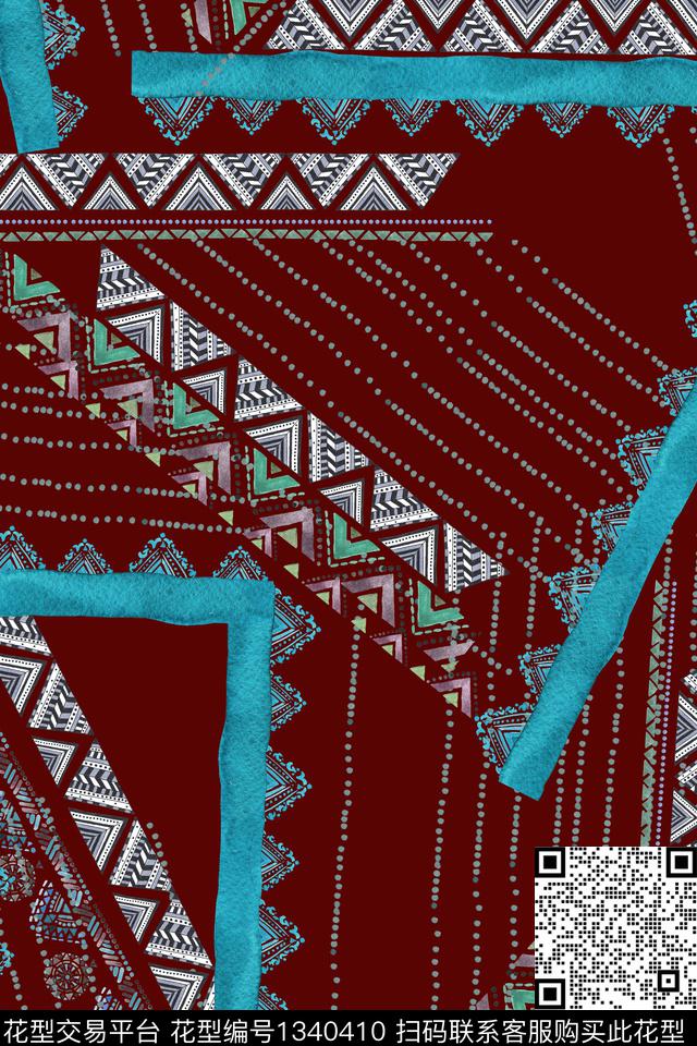 黑白条纹几何波西米亚数码印花华亿平台下载（图片编号: 1340410） - 瓦栏（Walan）