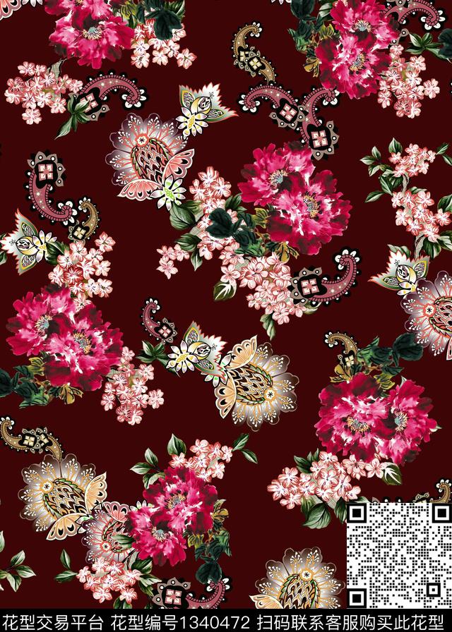 复古旗袍大牌风数码印花华亿平台下载（图片编号: 1340472） - 瓦栏（Walan）