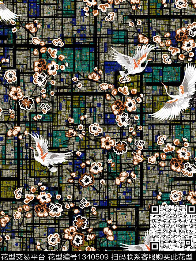 梅花仙鹤中老年数码印花华亿平台下载（图片编号: 1340509） - 瓦栏（Walan）