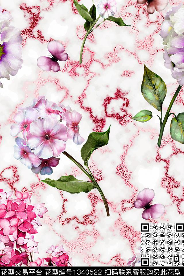 花卉抽象大花数码印花华亿平台下载（图片编号: 1340522） - 瓦栏（Walan）