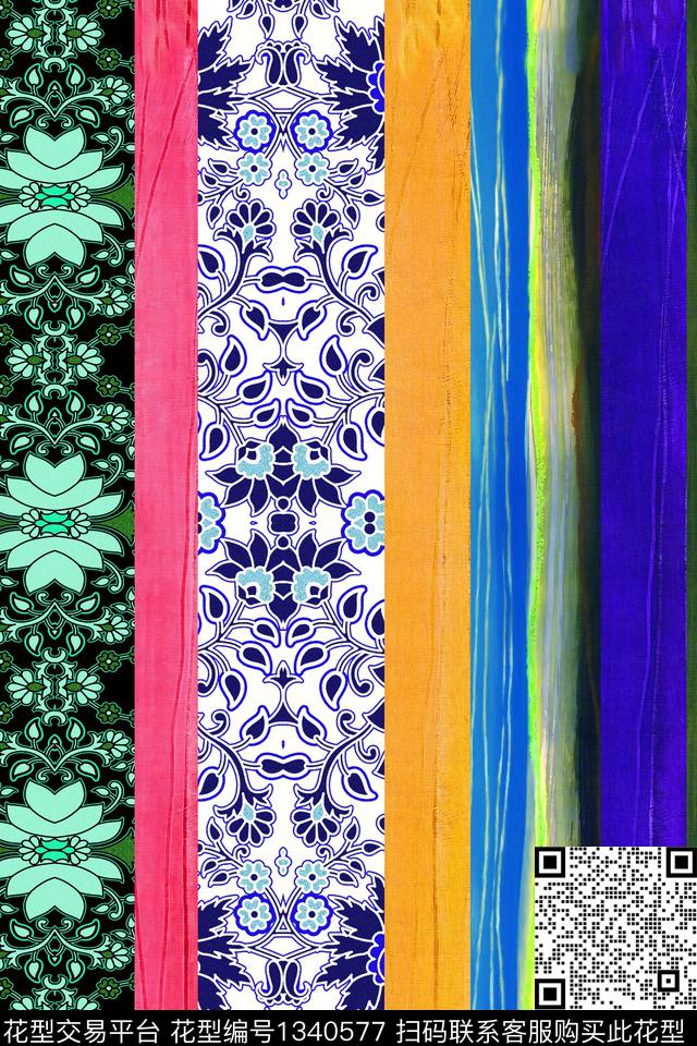 传统纹样油画华亿平台满版女装数码印花华亿平台下载（图片编号: 1340577） - 瓦栏（Walan）