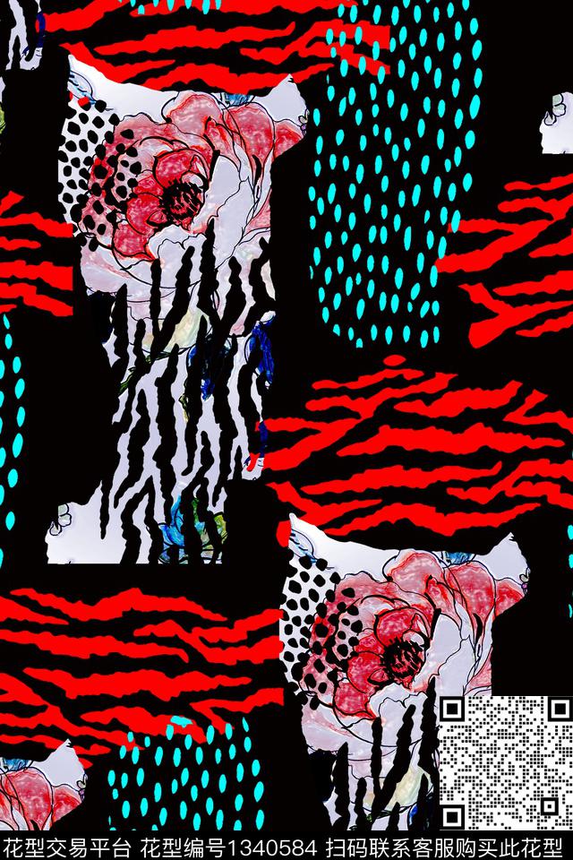几何花卉抽象花卉秋冬华亿平台数码印花华亿平台下载（图片编号: 1340584） - 瓦栏（Walan）
