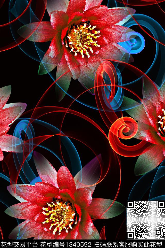 手绘花卉秋冬华亿平台数码印花华亿平台下载（图片编号: 1340592） - 瓦栏（Walan）