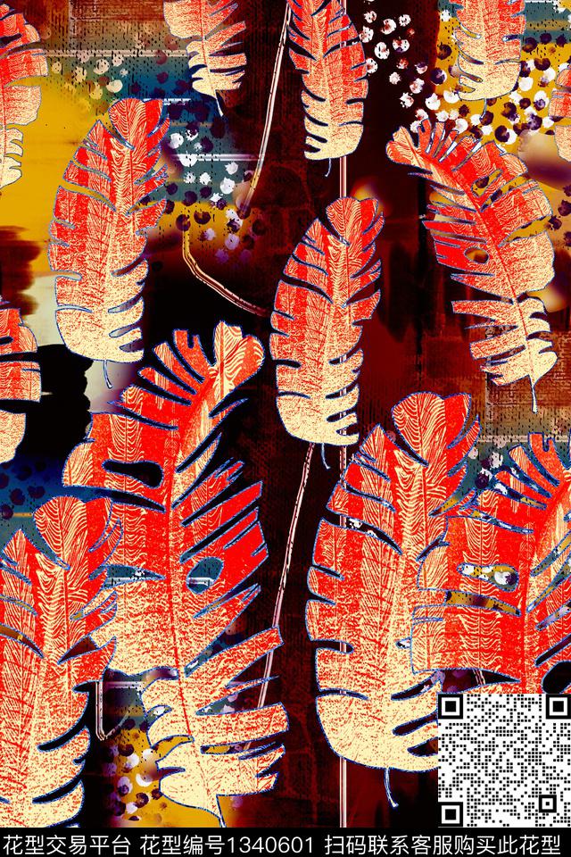 热带华亿平台秋冬华亿平台绿植树叶数码印花华亿平台下载（图片编号: 1340601） - 瓦栏（Walan）