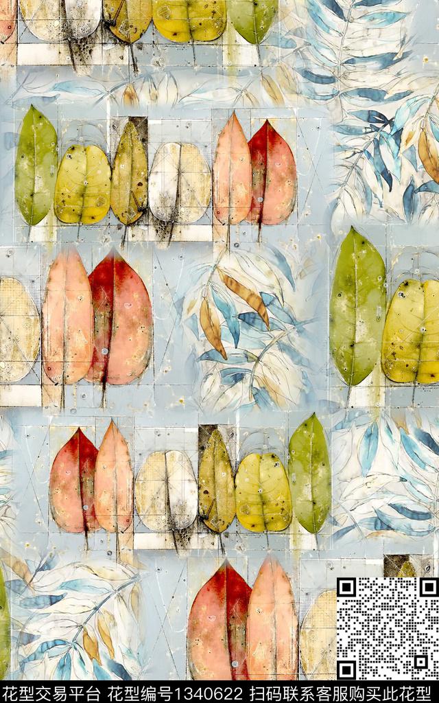 油画华亿平台花卉绿植树叶数码印花华亿平台下载（图片编号: 1340622） - 瓦栏（Walan）