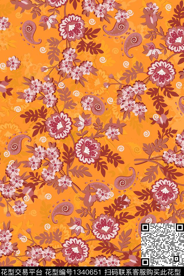 佩斯利矢量花朵暗花传统印花华亿平台下载（图片编号: 1340651） - 瓦栏（Walan）