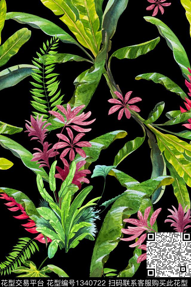 热带华亿平台绿植树叶小碎花数码印花华亿平台下载（图片编号: 1340722） - 瓦栏（Walan）