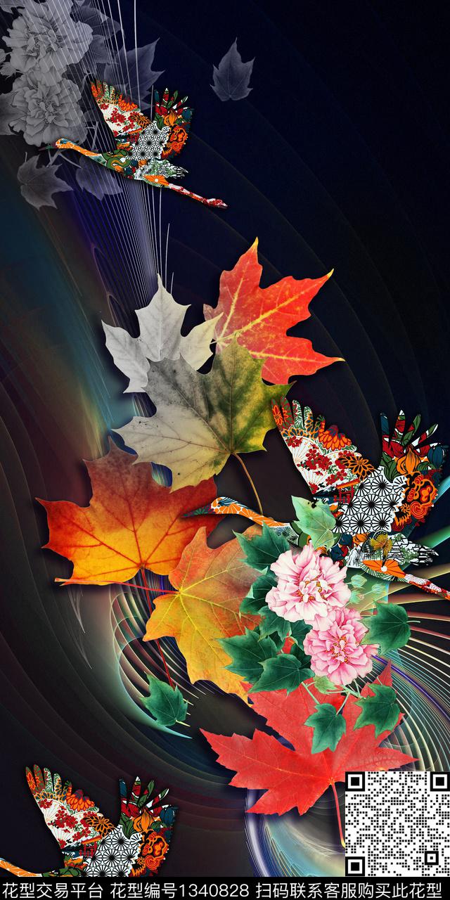 时尚花卉真丝数码印花华亿平台下载（图片编号: 1340828） - 瓦栏（Walan）