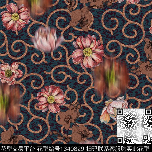 花卉手绘中老年数码印花华亿平台下载（图片编号: 1340829） - 瓦栏（Walan）