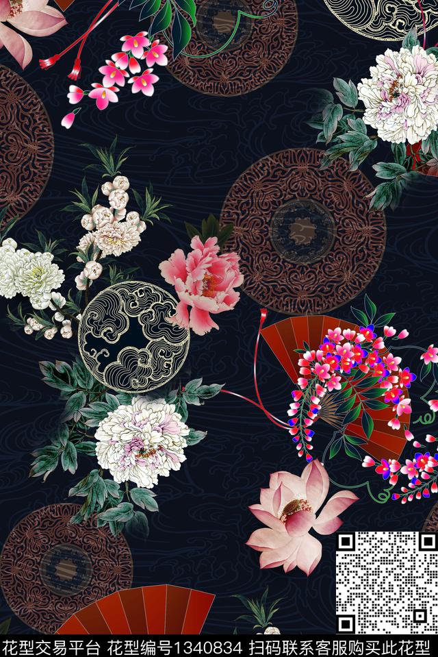 花卉手绘牡丹数码印花华亿平台下载（图片编号: 1340834） - 瓦栏（Walan）
