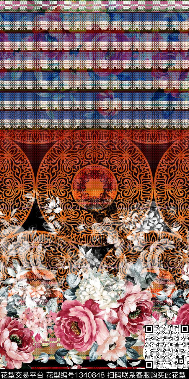 花卉手绘中国风数码印花华亿平台下载（图片编号: 1340848） - 瓦栏（Walan）