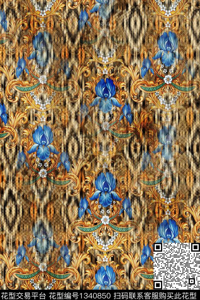 花卉手绘中国风数码印花华亿平台下载（图片编号: 1340850） - 瓦栏（Walan）