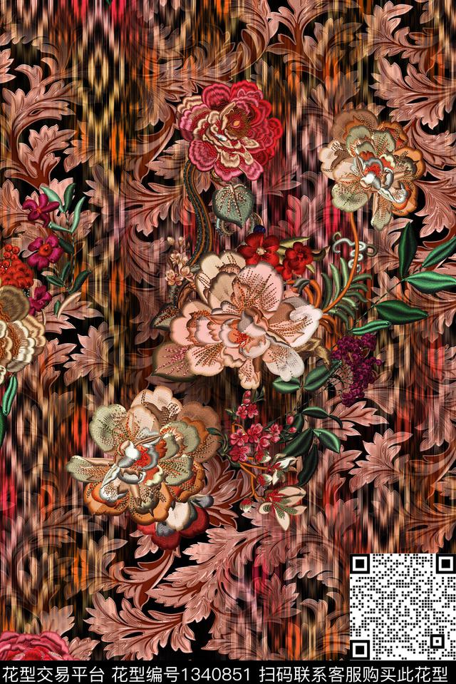 花卉手绘中国风数码印花华亿平台下载（图片编号: 1340851） - 瓦栏（Walan）