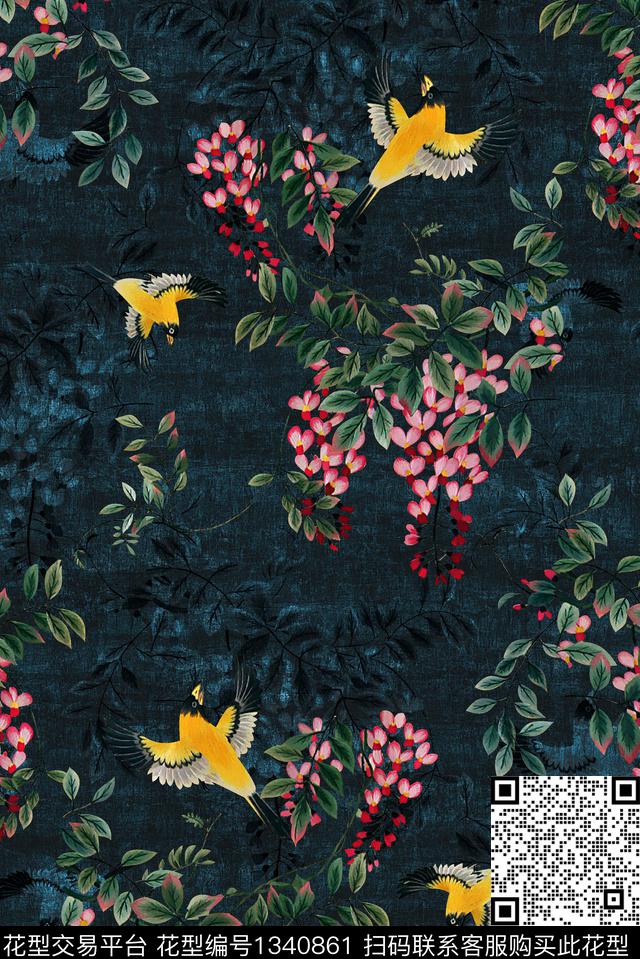 花鸟香云纱中老年数码印花华亿平台下载（图片编号: 1340861） - 瓦栏（Walan）
