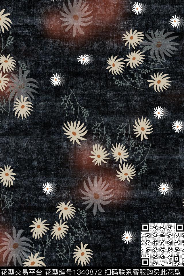 香云纱小雏菊中老年数码印花华亿平台下载（图片编号: 1340872） - 瓦栏（Walan）