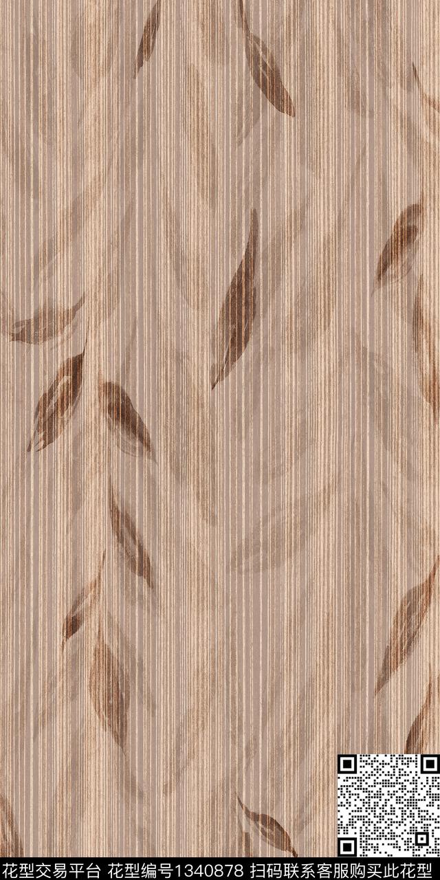 线条手绘绿植树叶数码印花华亿平台下载（图片编号: 1340878） - 瓦栏（Walan）