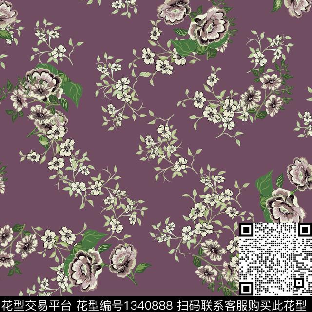 大牌风小清新淑女数码印花华亿平台下载（图片编号: 1340888） - 瓦栏（Walan）