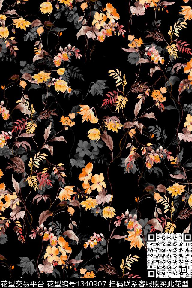 花卉雪纺香云纱数码印花华亿平台下载（图片编号: 1340907） - 瓦栏（Walan）