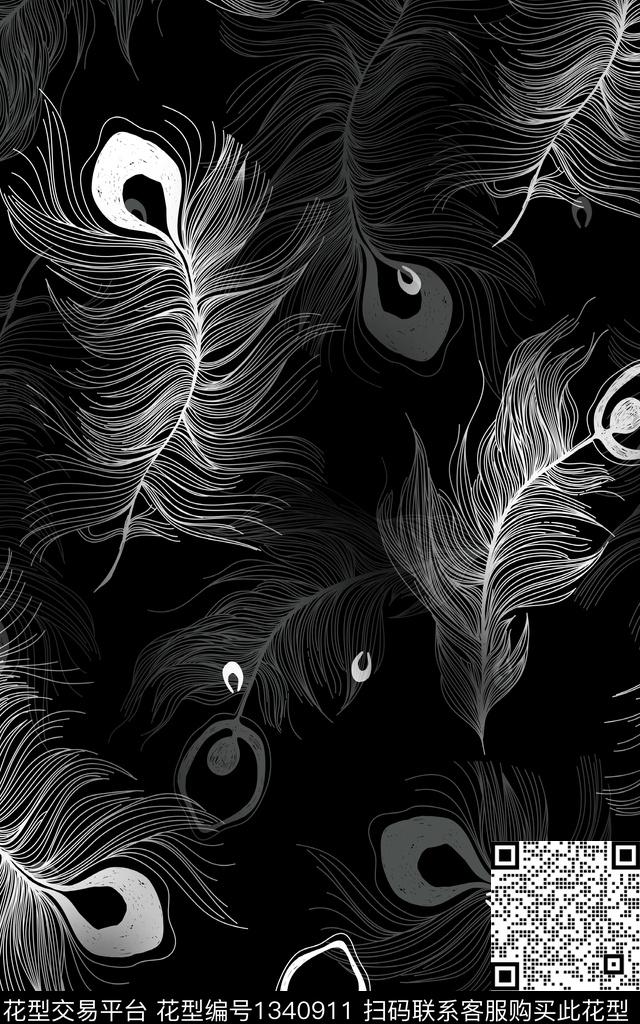 羽毛雪纺小清新数码印花华亿平台下载（图片编号: 1340911） - 瓦栏（Walan）