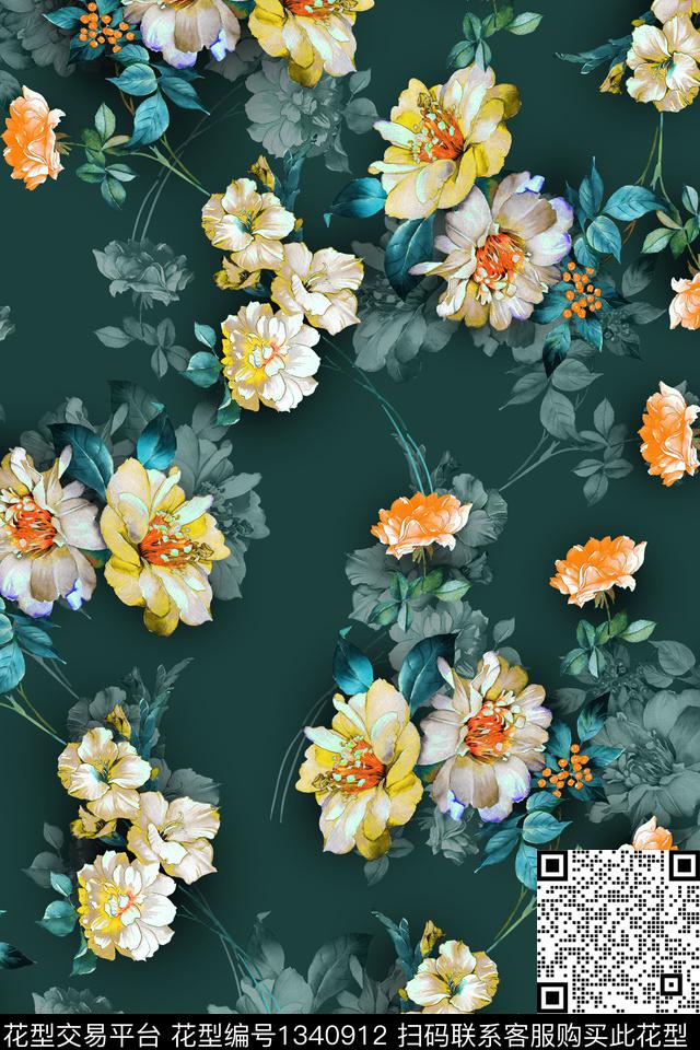 花卉雪纺香云纱数码印花华亿平台下载（图片编号: 1340912） - 瓦栏（Walan）