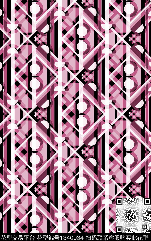 格子几何大牌风数码印花华亿平台下载（图片编号: 1340934） - 瓦栏（Walan）