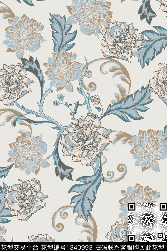 民族风旗袍大牌风数码印花华亿平台下载（图片编号: 1340993） - 瓦栏（Walan）