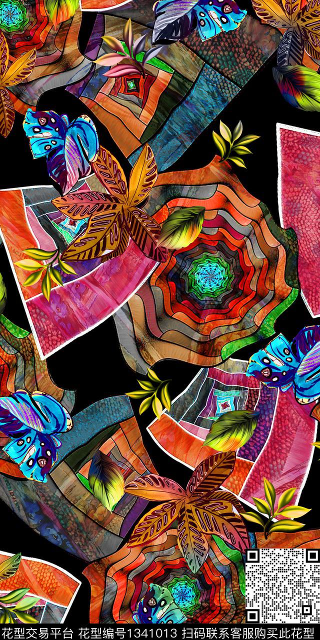 绿植树叶数码华亿平台几何数码印花华亿平台下载（图片编号: 1341013） - 瓦栏（Walan）