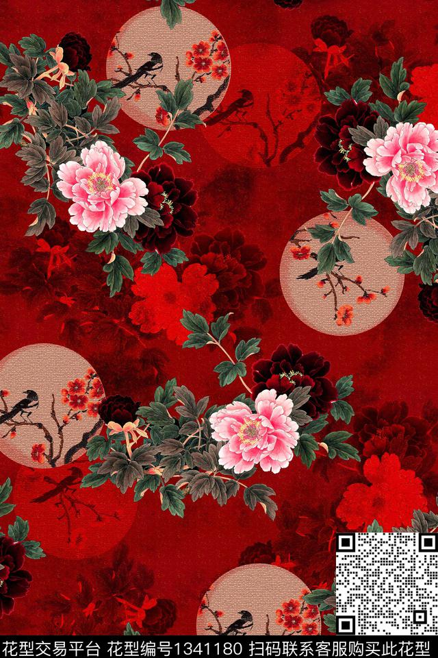 花卉旗袍香云纱数码印花华亿平台下载（图片编号: 1341180） - 瓦栏（Walan）